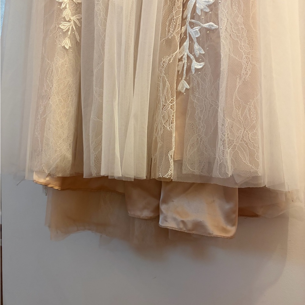 Sherri Hill White Ivory Nude long elegant formal prom dress - Picture 2 of 7
